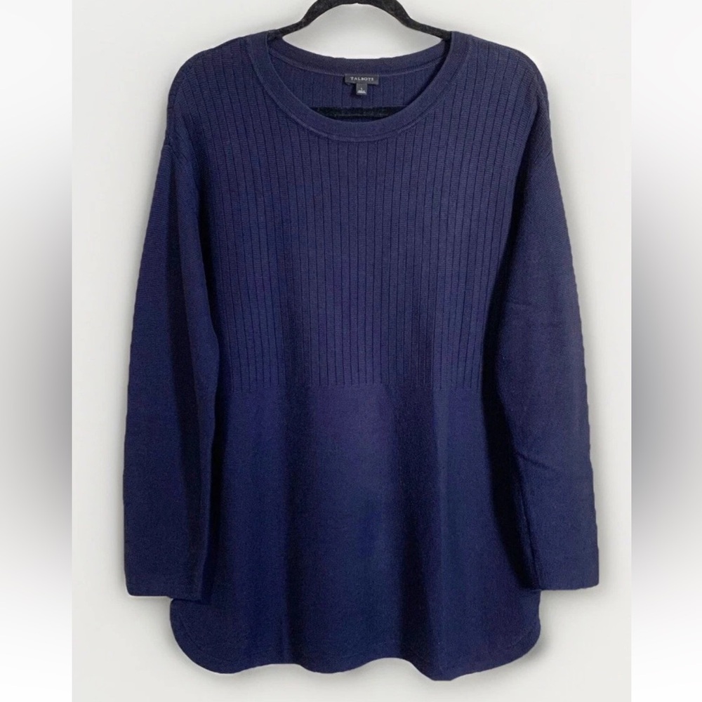 Talbots Blue Ribbed Tunic Sweater Women’s Large Side Buttons Minimalist Boho